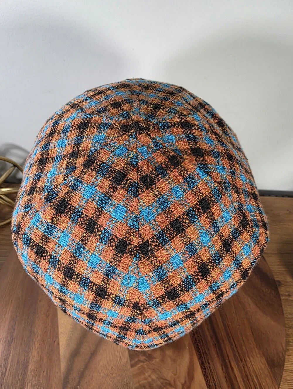 Stetson Texas Cotton Check Flat Cap Orange Blue Ivy Driving Newsboy Hat Size L